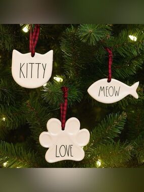 Rae Dunn Cat Lover Ornaments Kitty Paw Fish Meow Love Ceramic Farmhouse Holiday